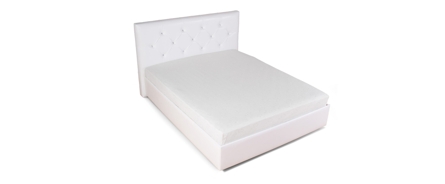 Двуспальные, Кровать с мягким изголовьем Монблан, база + стразы, экокожа, 160*200