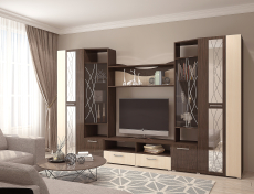 Стенки для гостиной, Гостиная Гамма (венге / дуб) (с зеркалами)