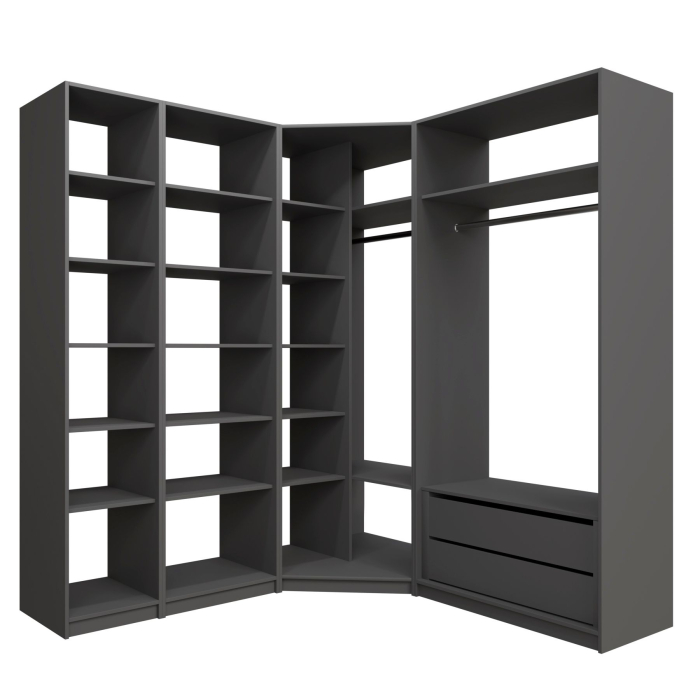 Гардеробные, Угловая гардеробная система с полками и модулем MOD_COMPL_UG