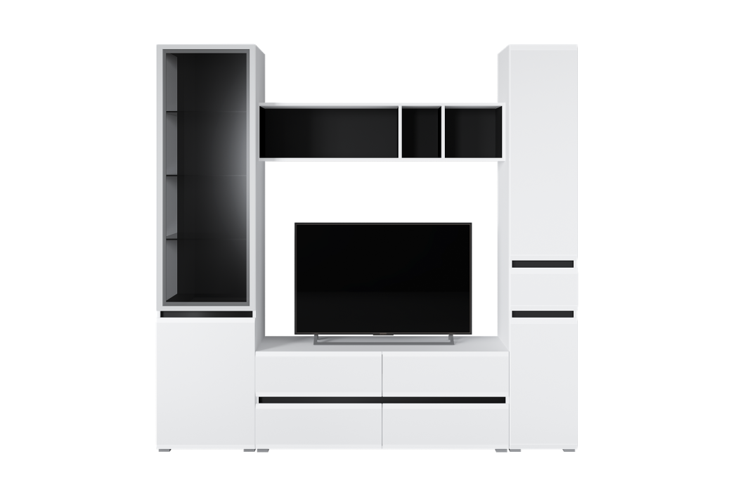 Шкафы распашные, Шкаф с ящиком Сидней 13.202, белый премиум, черный, белый глянец