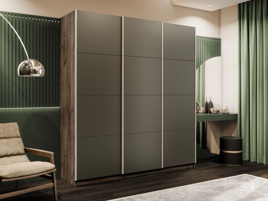 Шкафы-купе 3-х дверные, Шкаф-купе Прайм 3-х дверный Стекла хаки/Доводчики 210х57х230