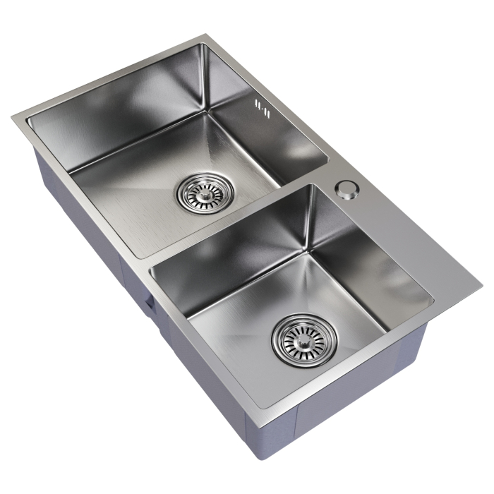Кухонные мойки, Мойка настол.монтаж 72х40 (3,0) 2-х ЧАШЕВАЯ с сифоном