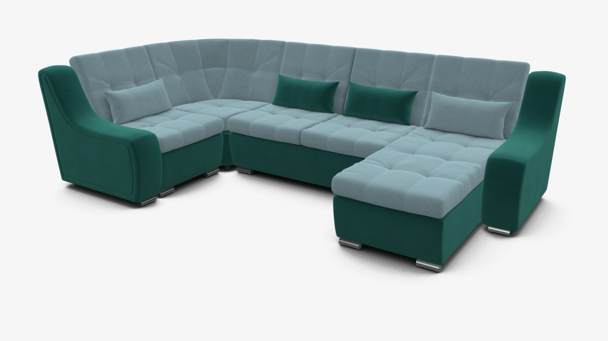 Диваны угловые в гостиную, Угловой диван Аджио П-образный велюр