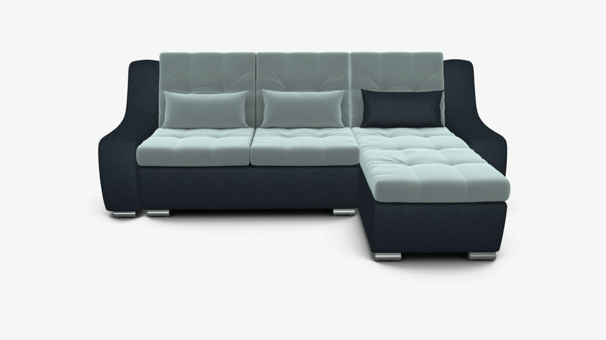 Диваны угловые в гостиную, Угловой диван Аджио 2-х местный с оттоманкой с подлокотниками велюр + рогожка