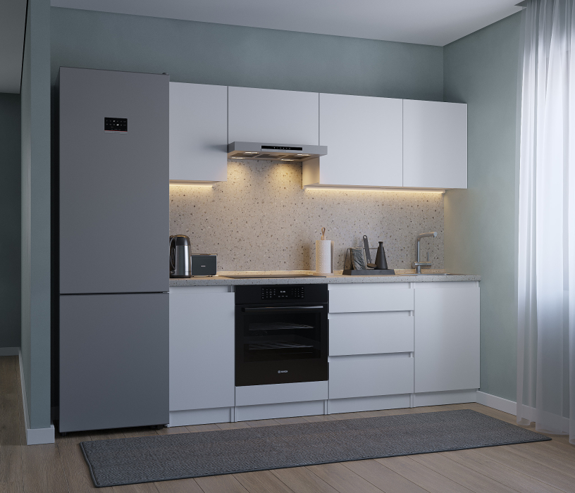 Кухонные гарнитуры, Кухонный гарнитур Леон прямой 210 см, белый