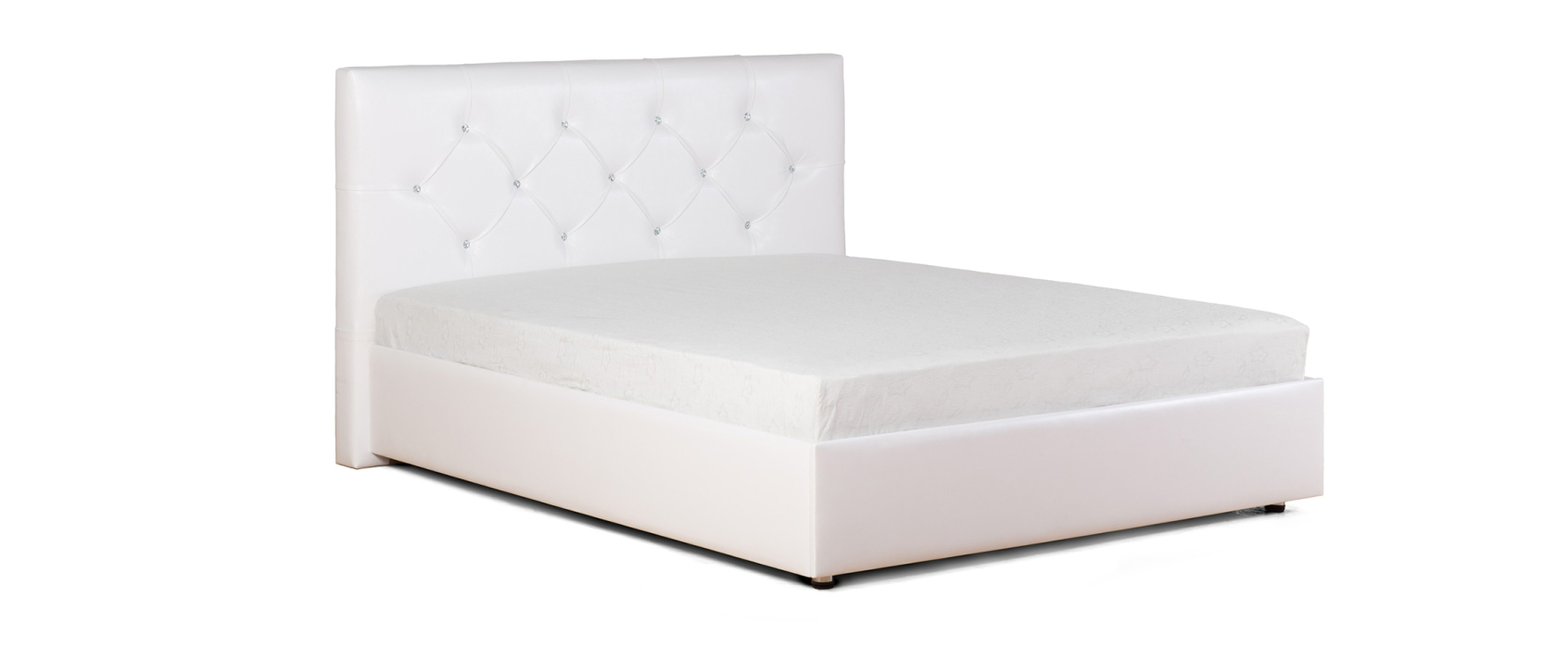 Двуспальные, Кровать с мягким изголовьем Монблан, ПМ 1 ящик + стразы, экокожа, 140*200