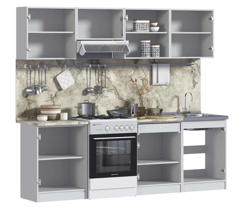 Кухонные гарнитуры, Кухня Натали Белый / МДФ Онденс 2,4 м