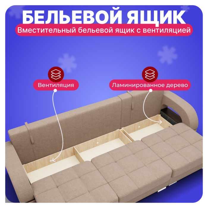 Диваны с ящиком для белья, Прямой диван Элита-1 ПЗ, велюр