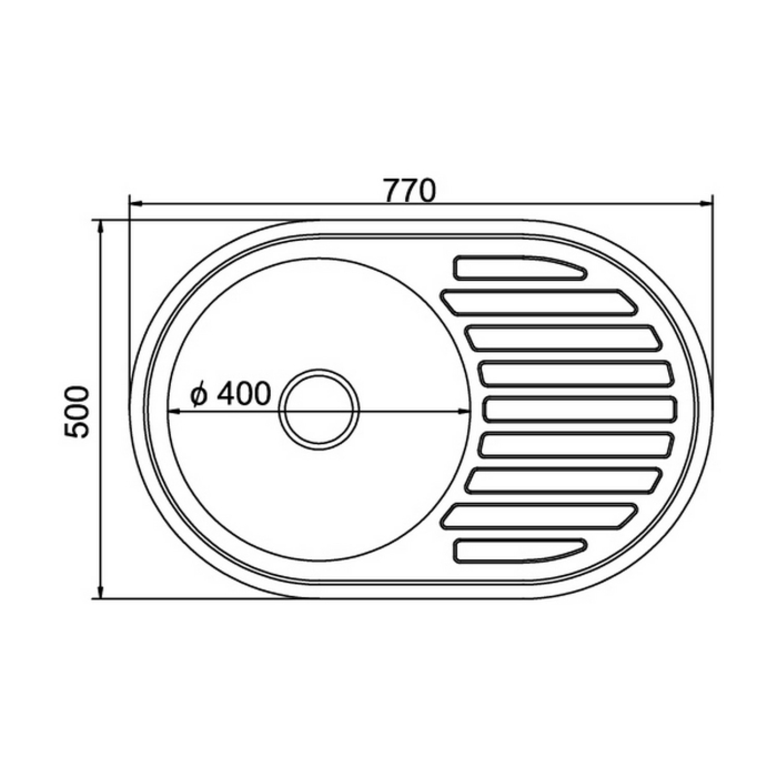 Кухонные мойки, Мойка овал 50х77 (0,8) лев, с сифоном ДЕКОР