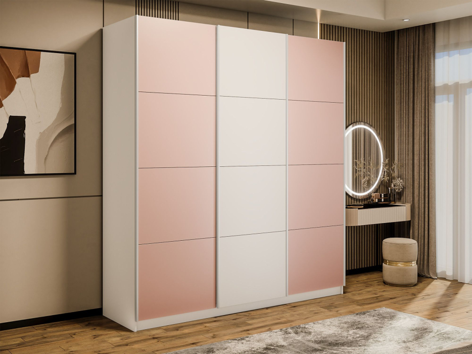 Шкафы-купе 3-х дверные, Шкаф-купе Прайм Широкий 3-х дверный Стекла пудра/ДСП/Доводчики 240х57х230