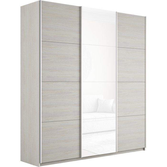 Шкафы-купе 3-х дверные, Шкаф-купе Прайм 3-х дверный ДСП/Стекло белое/Доводчики 210х57х230