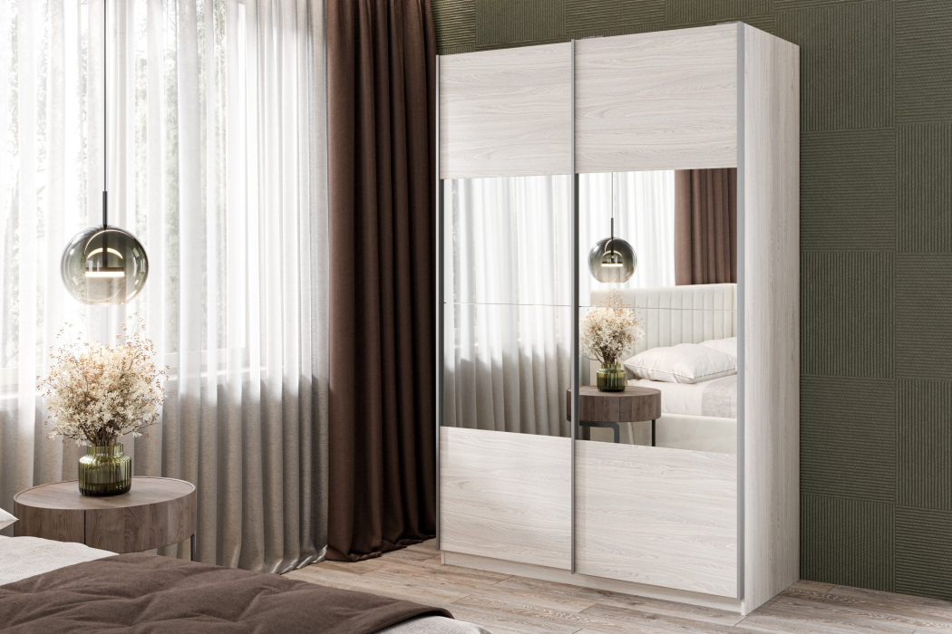 Шкафы-купе 2-х дверные, Шкаф-купе Smart 1424 2х дверный (фасады ЛДСП/зеркало) профиль серебро