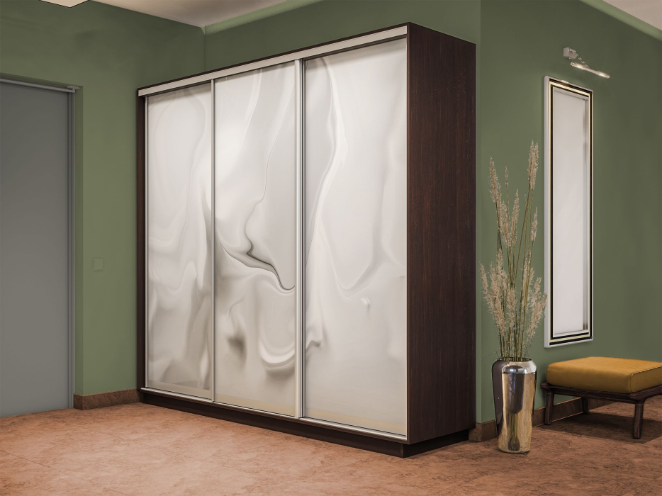 Шкафы-купе 3-х дверные, Шкаф-купе Экспресс 3-х дверный Фотопечать Шелк Стекла 210х45х240
