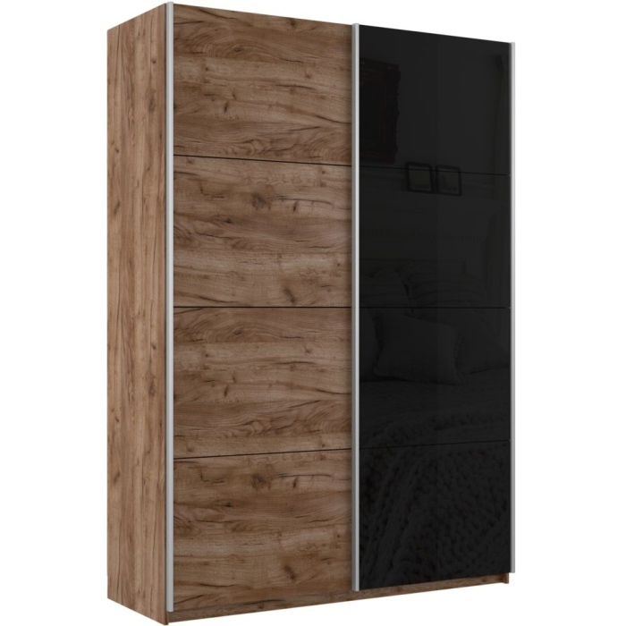 Шкафы-купе 2-х дверные, Шкаф-купе Прайм 2х дверный ДСП/Стекло черное 140х57х230