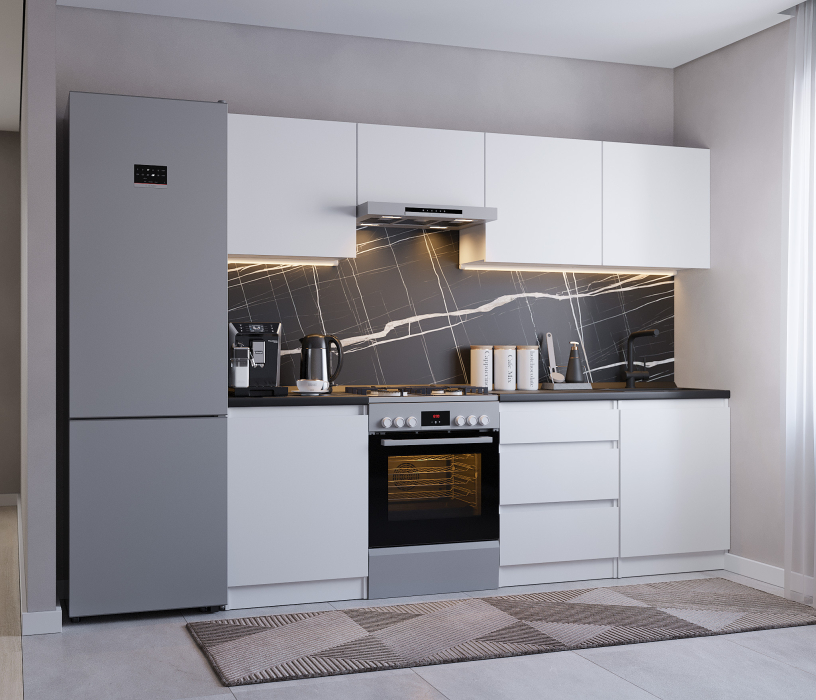 Кухонные гарнитуры, Кухонный гарнитур Леон прямой 240 см, белый