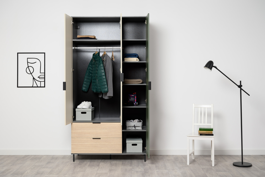 Для одежды, Шкаф Марвэл 16.317.03, темно-серый, сатин, плэйн, дымчатый зеленый