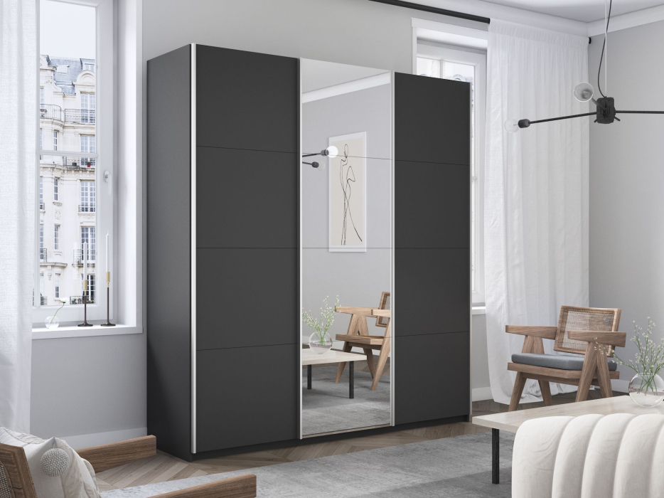 Шкафы-купе 3-х дверные, Шкаф Прайм трио 2ДСП+1зеркало 2300 x 2100 x 570