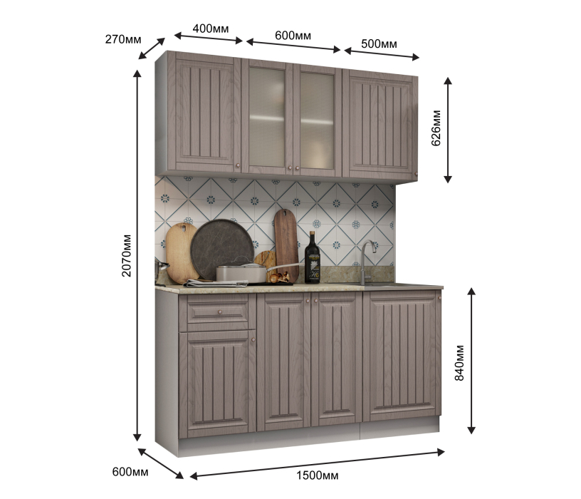 Кухонные гарнитуры, Кухня Хозяюшка Трюфель МДФ 1,5 м
