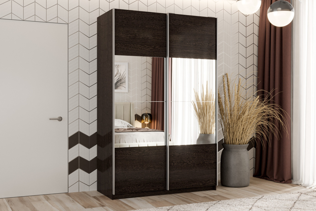 Шкафы-купе 2-х дверные, Шкаф-купе Smart 1424 2х дверный (фасады ЛДСП/зеркало) профиль серебро