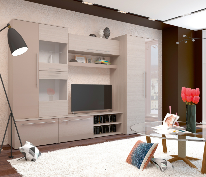 Стенки для гостиной, Гостиная МДФ МОНАКО (ясень / какао)