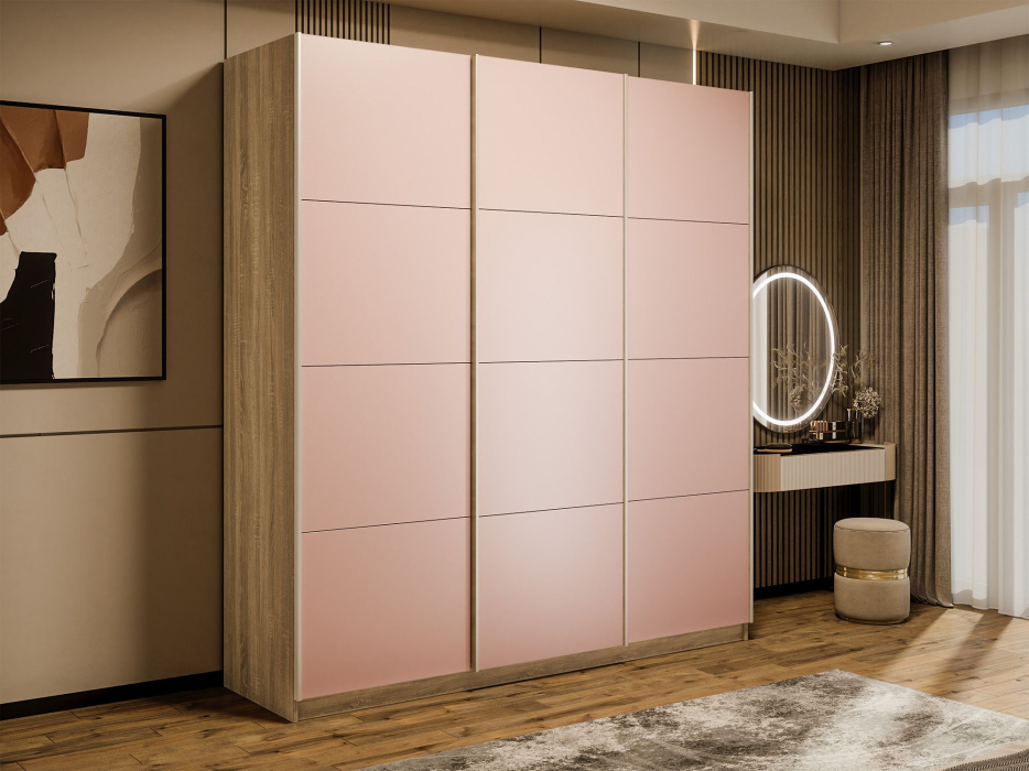 Шкафы-купе 3-х дверные, Шкаф-купе Эста 3-х дверный Стекла пудра/Доводчик 300х66х240