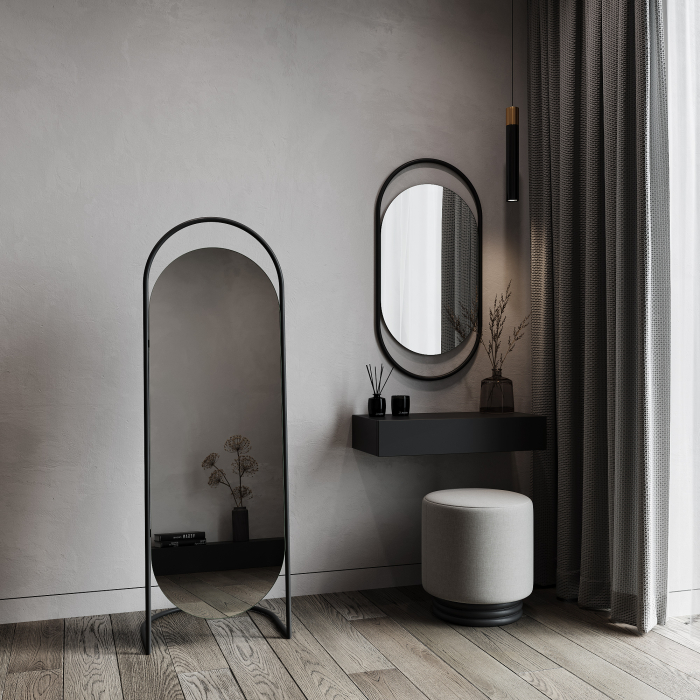 Зеркала в спальню, Дизайнерское настенное зеркало GENGLASS Evelix S в металлической раме