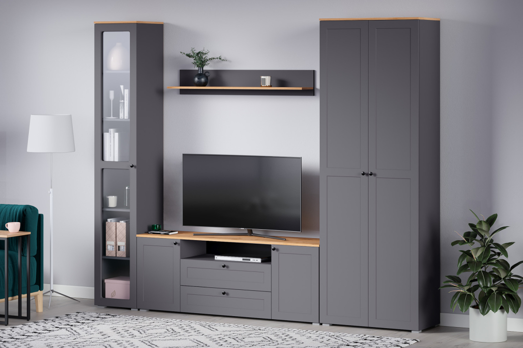 Настенные полки, Полка Остин 16.484, серый графит, дуб золотой крафт