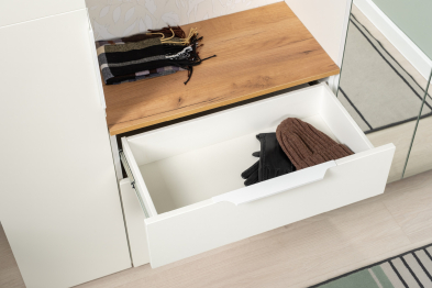 Тумба для обуви Октава 16.127, белая шагрень, дуб золотой крафт