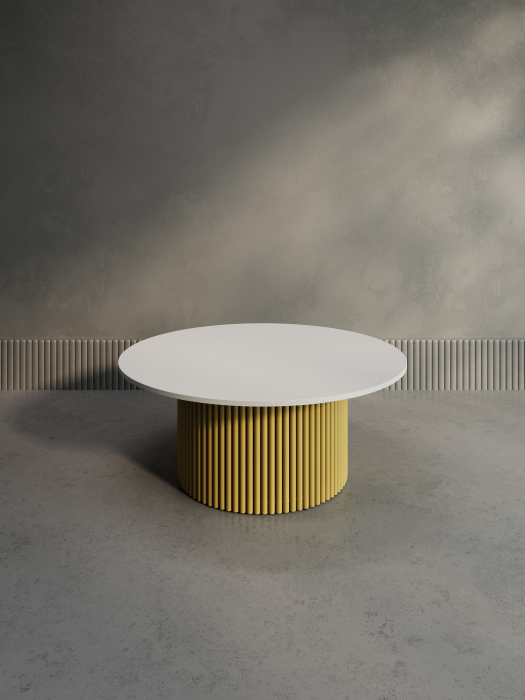 Журнальные столики, Стол круглый журнальный с металлическим золотым подстольем GENGLASS TRUBIS Wood M 100