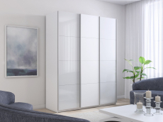 Шкафы-купе 3-х дверные, Шкаф-купе Прайм 3-х дверный Стекла белые/ДСП/Доводчики 210х57х230