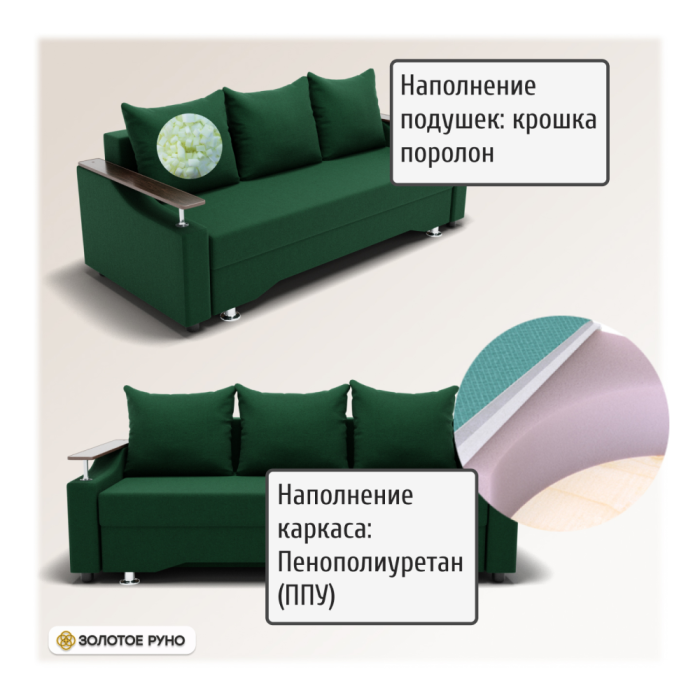 Диваны с ящиком для белья, Прямой диван Квадро-1 ППУ, велюр