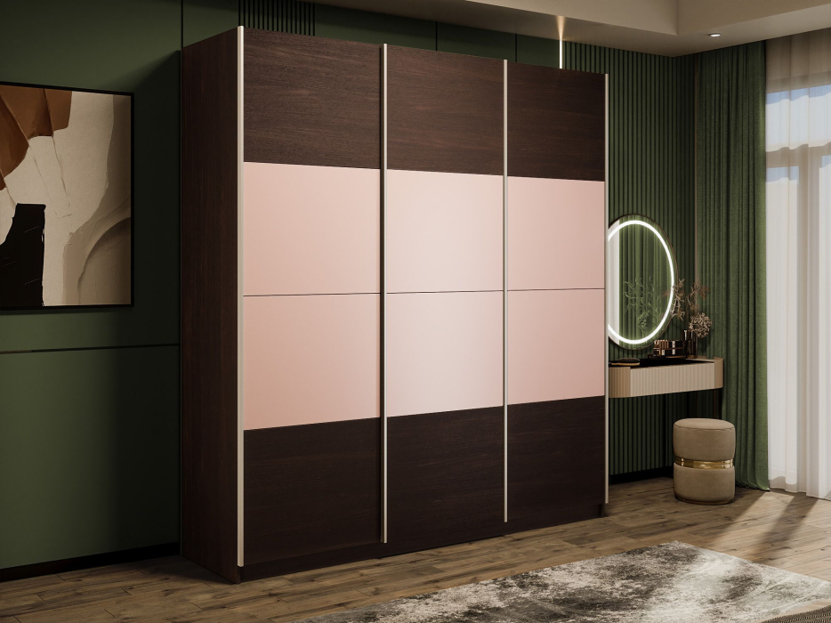 Шкафы-купе 3-х дверные, Шкаф-купе Эста 3-х дверный ДСП/Стекла пудра/Доводчик 270х66х240