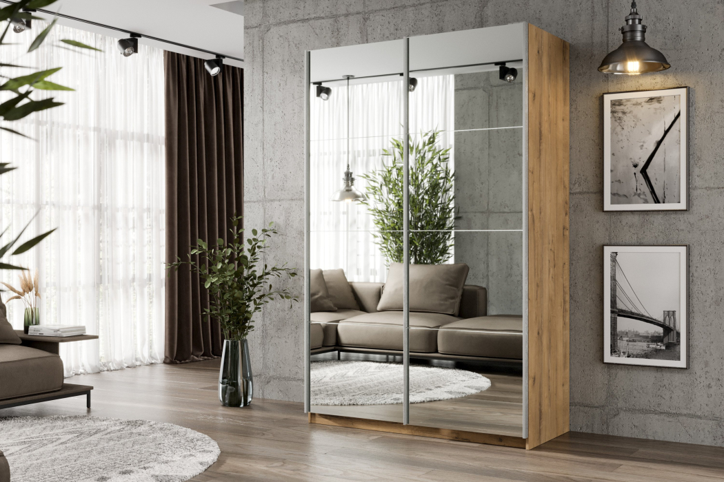 Шкафы-купе 2-х дверные, Шкаф-купе Smart 1422 2х дверный (фасады зеркало) профиль серебро