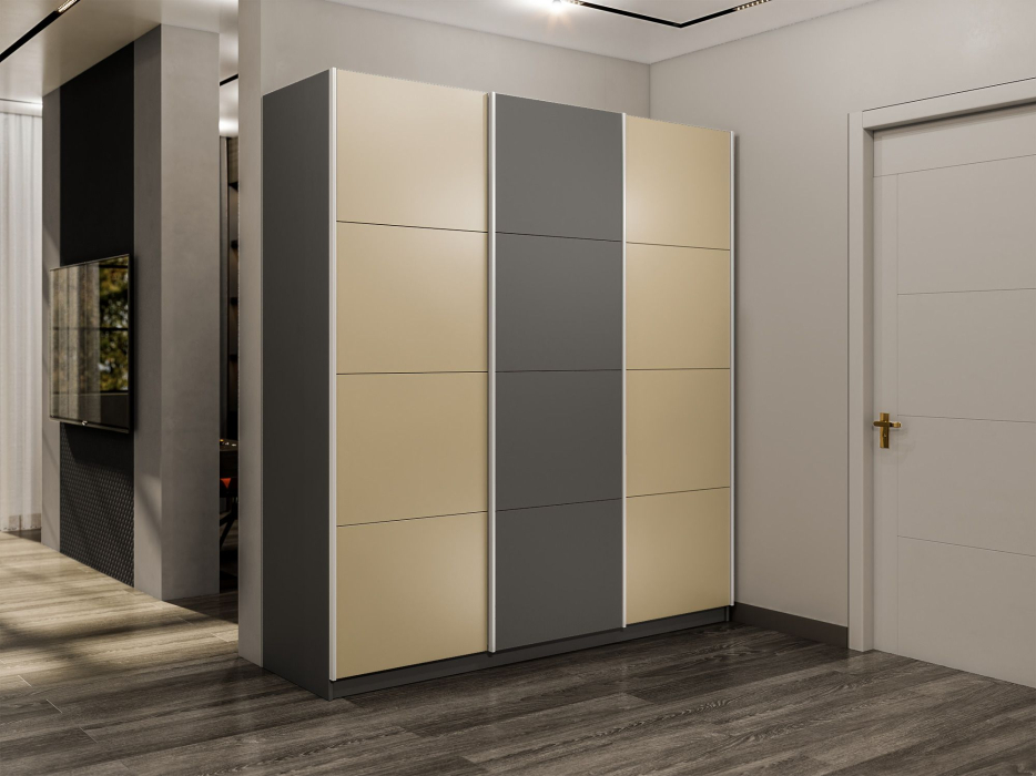 Шкафы-купе 3-х дверные, Шкаф-купе Прайм Широкий 3-х дверный Стекла фисташка/ДСП/Доводчики 240х57х230