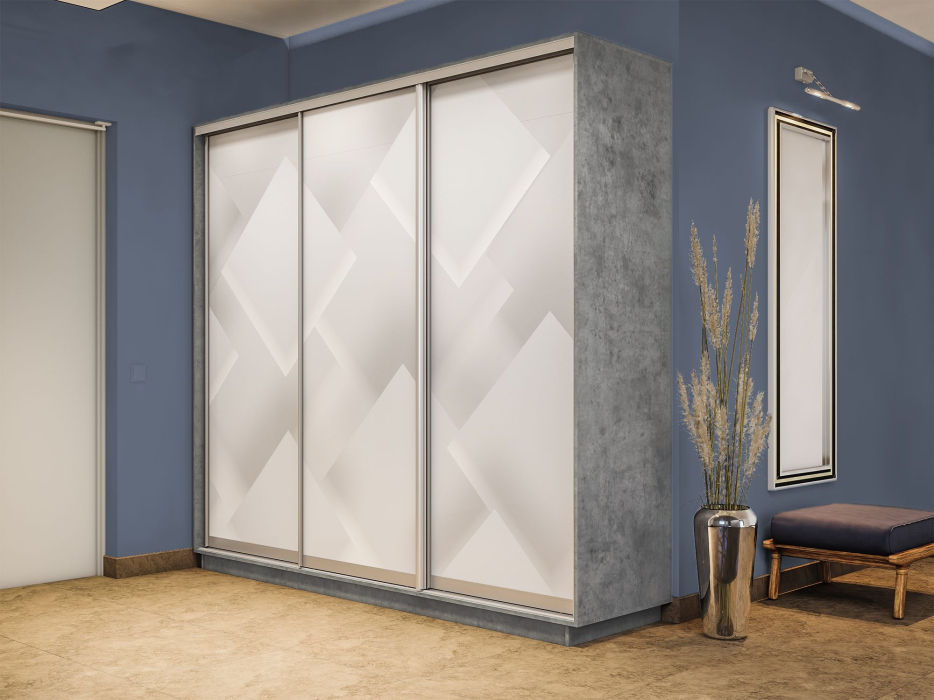 Шкафы-купе 3-х дверные, Шкаф-купе Экспресс 3-х дверный Фотопечать Квадрат Стекла 210х60х240