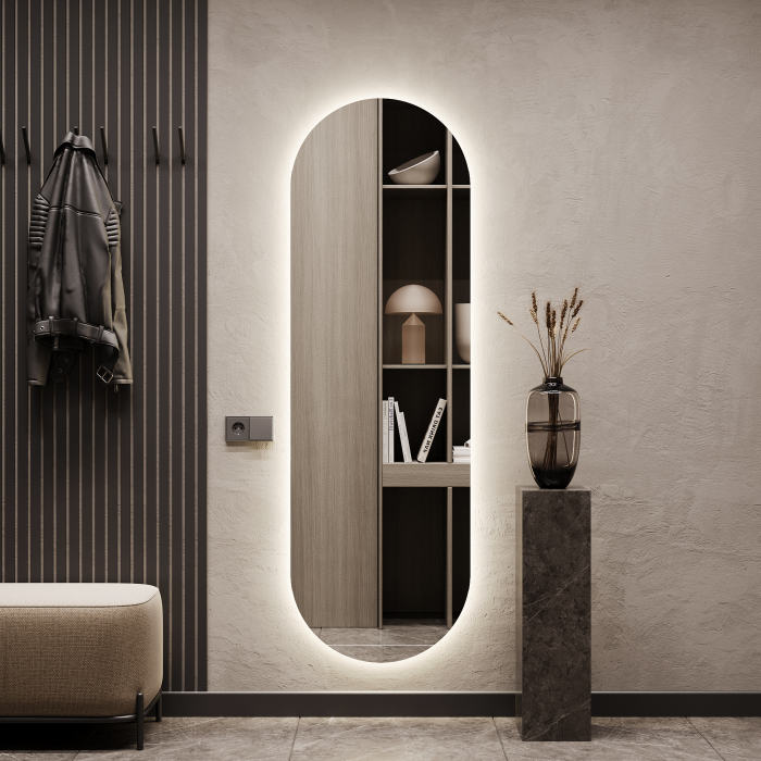 Зеркала в спальню, Зеркало с нейтральной подсветкой GENGLASS NOLVIS NF LED L, с проводом 56х176 см