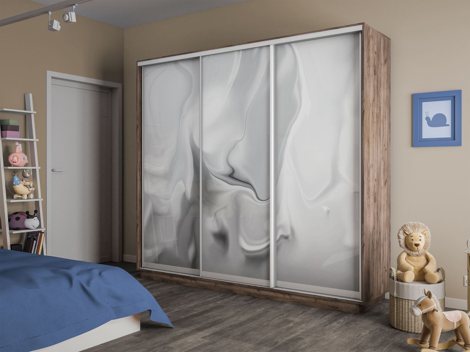 Шкафы-купе 3-х дверные, Шкаф-купе Экспресс 3-х дверный Фотопечать Шелк Стекла 240х60х240