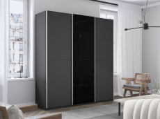 Шкафы-купе 3-х дверные, Шкаф-купе Прайм 3-х дверный ДСП/Стекло черное/Доводчики 210х57х230