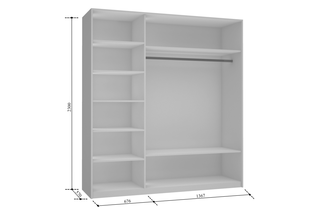 Шкафы-купе 3-х дверные, Шкаф Прайм трио 1ДСП+2 зеркало 2300х2100х570