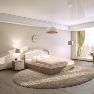 Двуспальные, Кровать с мягким изголовьем Мирабель, база, экокожа, 160*200