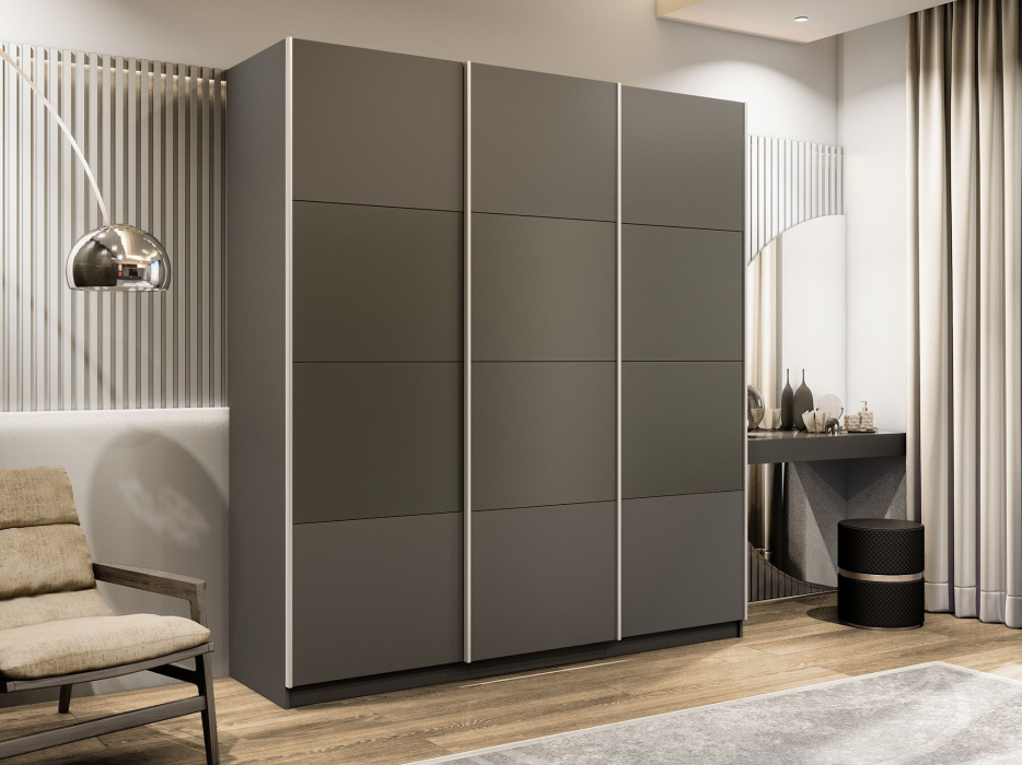 Шкафы-купе 3-х дверные, Шкаф-купе Эста 3-х дверный ДСП/Стекла хаки/Доводчик 300х66х240